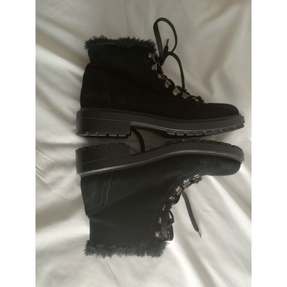 Aquatalia Women BLACK SUEDE Fur Sherling ?Vikki Lace Up Combat Boots Size 8 - Picture 7 of 10